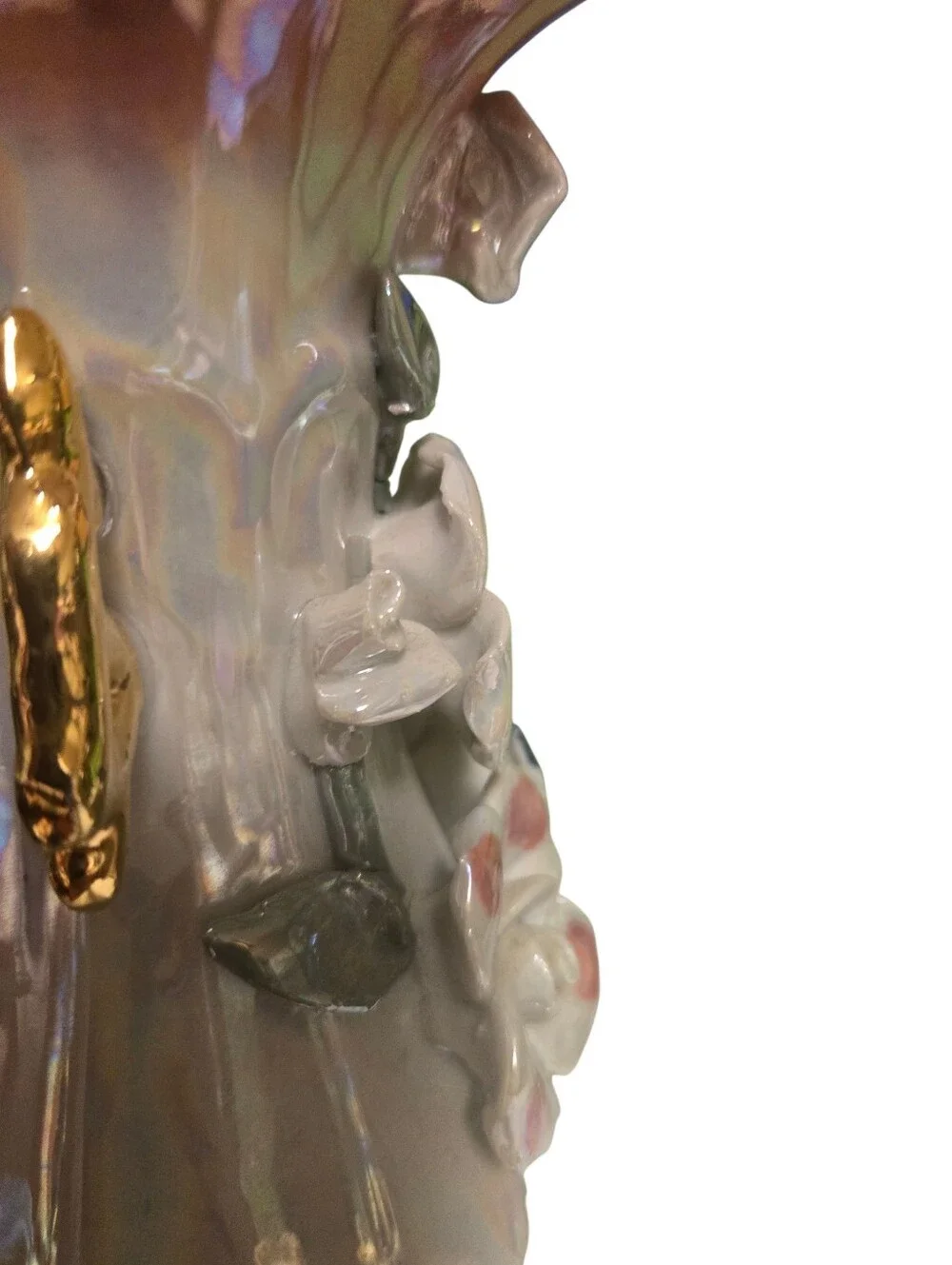 Mid-Century Iridescent Lusterware applied porcelain floral 10